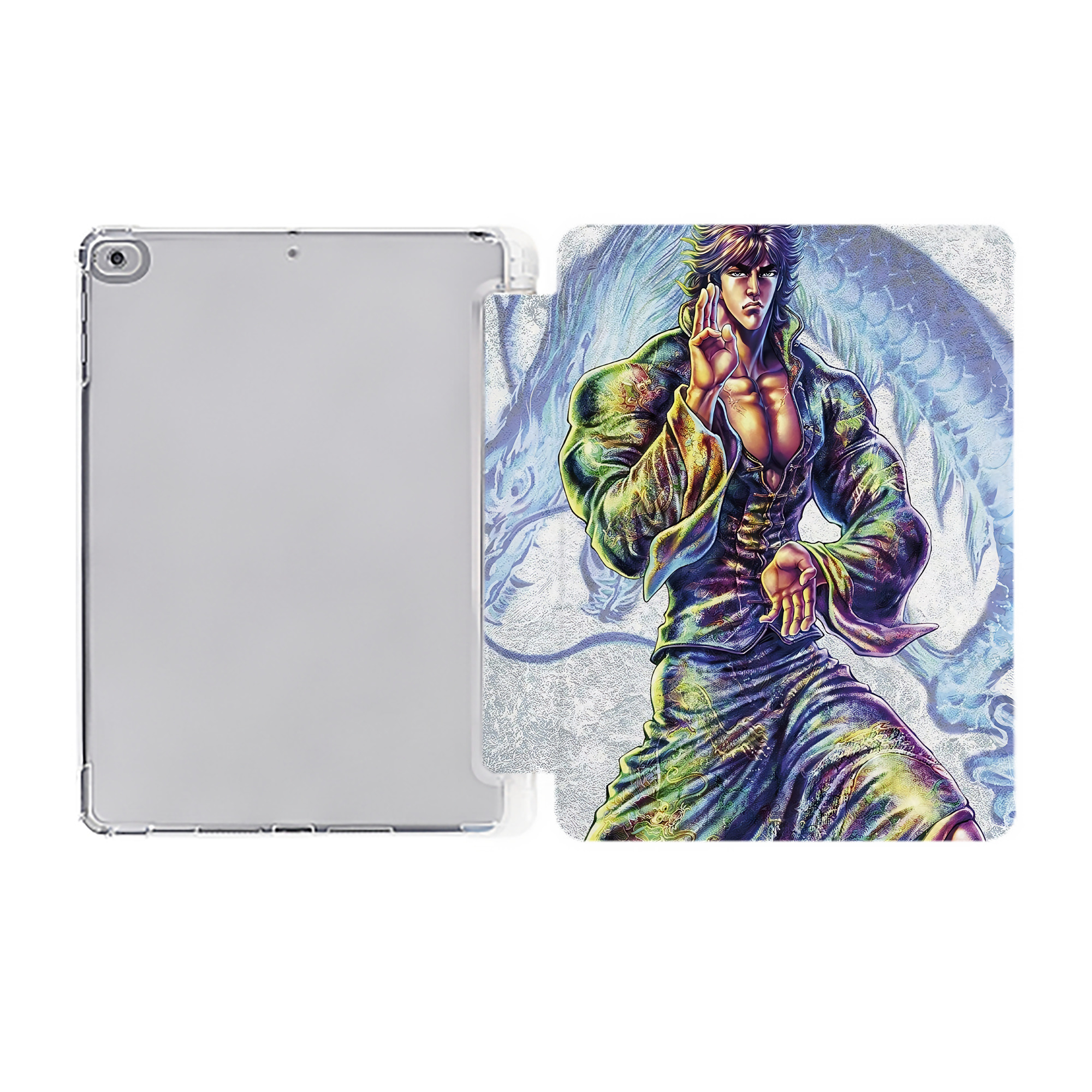 （画像用） 北斗の拳 Fist of the North Star IPad ケース ペン収納付き 三つ折りスタンド PUレザー×シリコン 対応機種9.5/10.5/10.9インチ